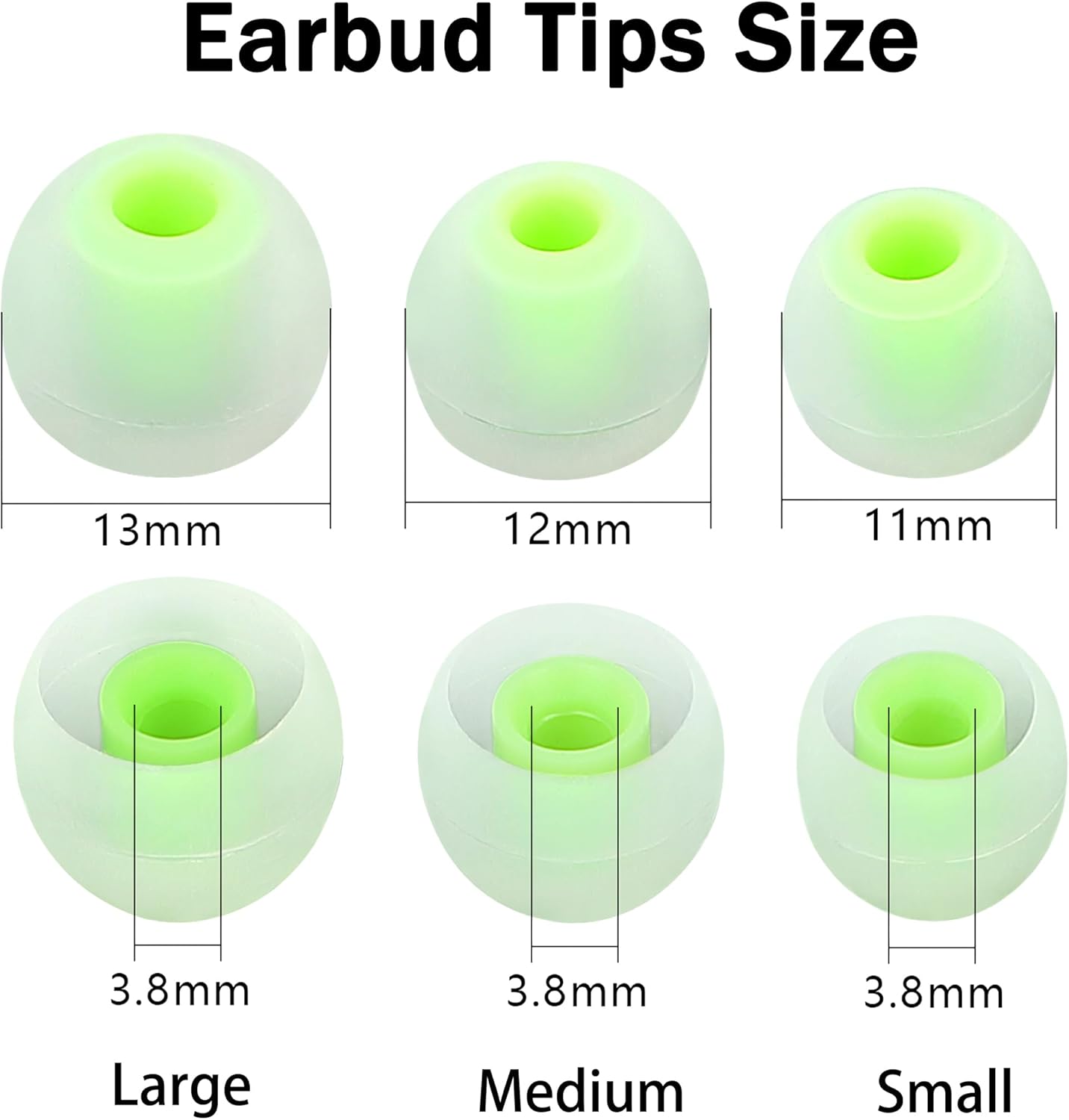 Silicone Earbud Tips - S M L, Fit Most In-Ear Earbuds (Inner Hole 3.8mm - 5.1mm), 9 Pairs