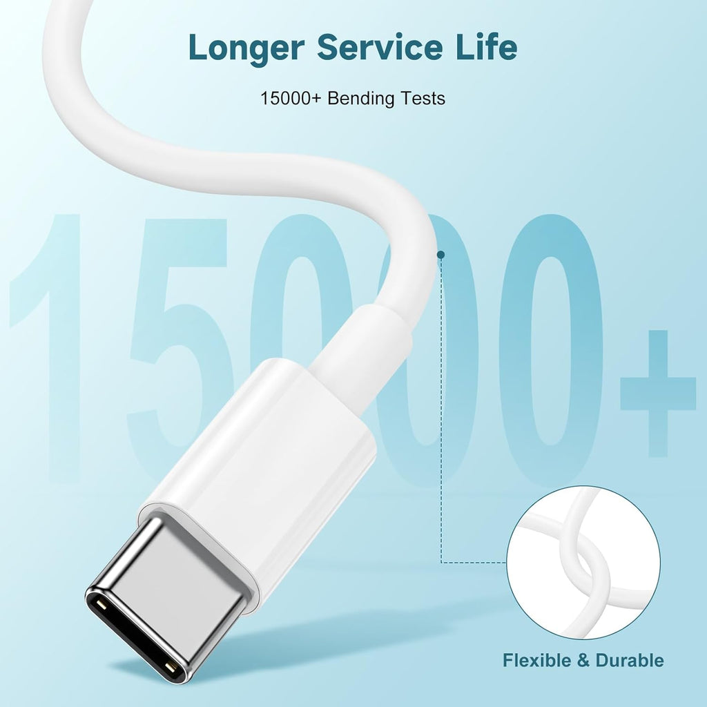 [3+6+10FT] 60W USB C to USB C Cable 3Pack iPhone 15 Fast Charging Cable,USB-C to USBC Power Cord for iPhone 15/15 Pro/15 Plus/15 Pro Max,MacBook Pro Air/IPad Air 4/5/iPad Pro 12.9/11(White)
