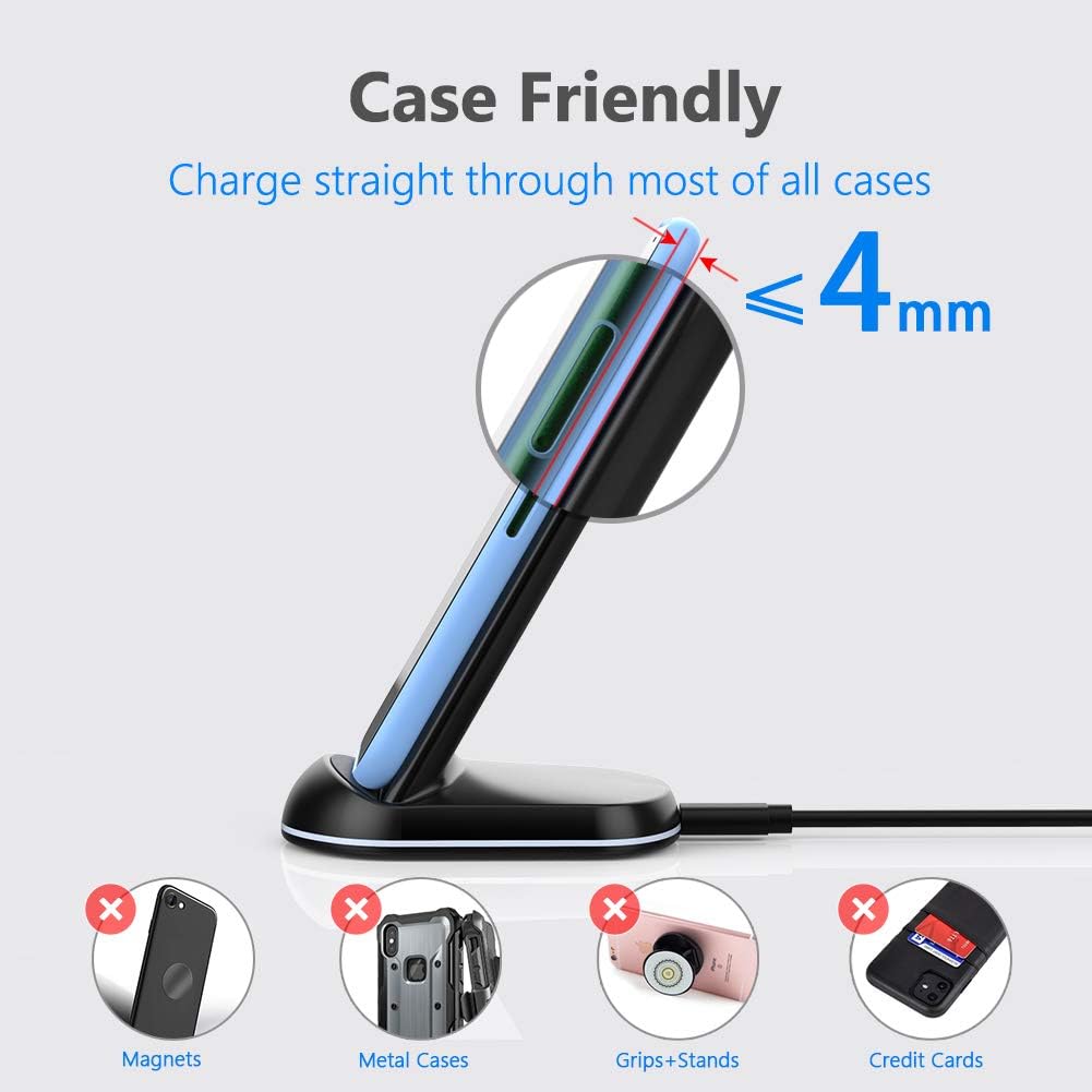 Yootech Wireless Charger,10W Max Wireless Charging Stand, Compatible with iPhone 17/17 Pro/17 Pro Max/Air/16e/16/16 Plus/16 Pro Max/15/14/13/SE 2022/12/11/X/8, Galaxy S25/S24/S23/S22(No AC Adapter)