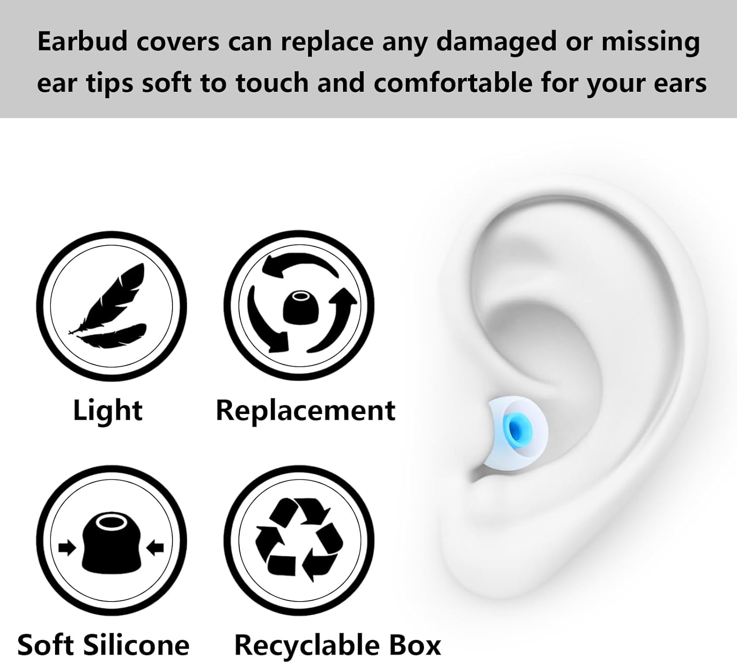 Silicone Earbud Tips - Fit for in-Ear Headphones (Inner Hole 3.8mm -5.1mm) - 9 Pairs S/M/L