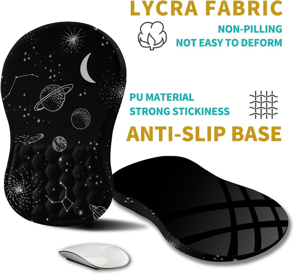 Hokafenle Ergonomic Mouse Pad Wrist Support, Wrist Rest Mousepad for Carpal Tunnel Pain Relief with Integrated Memory Foam Slope Massage Bulge (11.8x7.9 inch,Galaxy