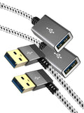 CableCreation USB 3.0 Extension Cable 1FT, [2-Pack] Left Angle USB 3.0 Male to Female Extender Cord, 90 Degree USB 3.0 for VR, PlayStation, Xbox, Keyboard, Space Gray, 0.3M