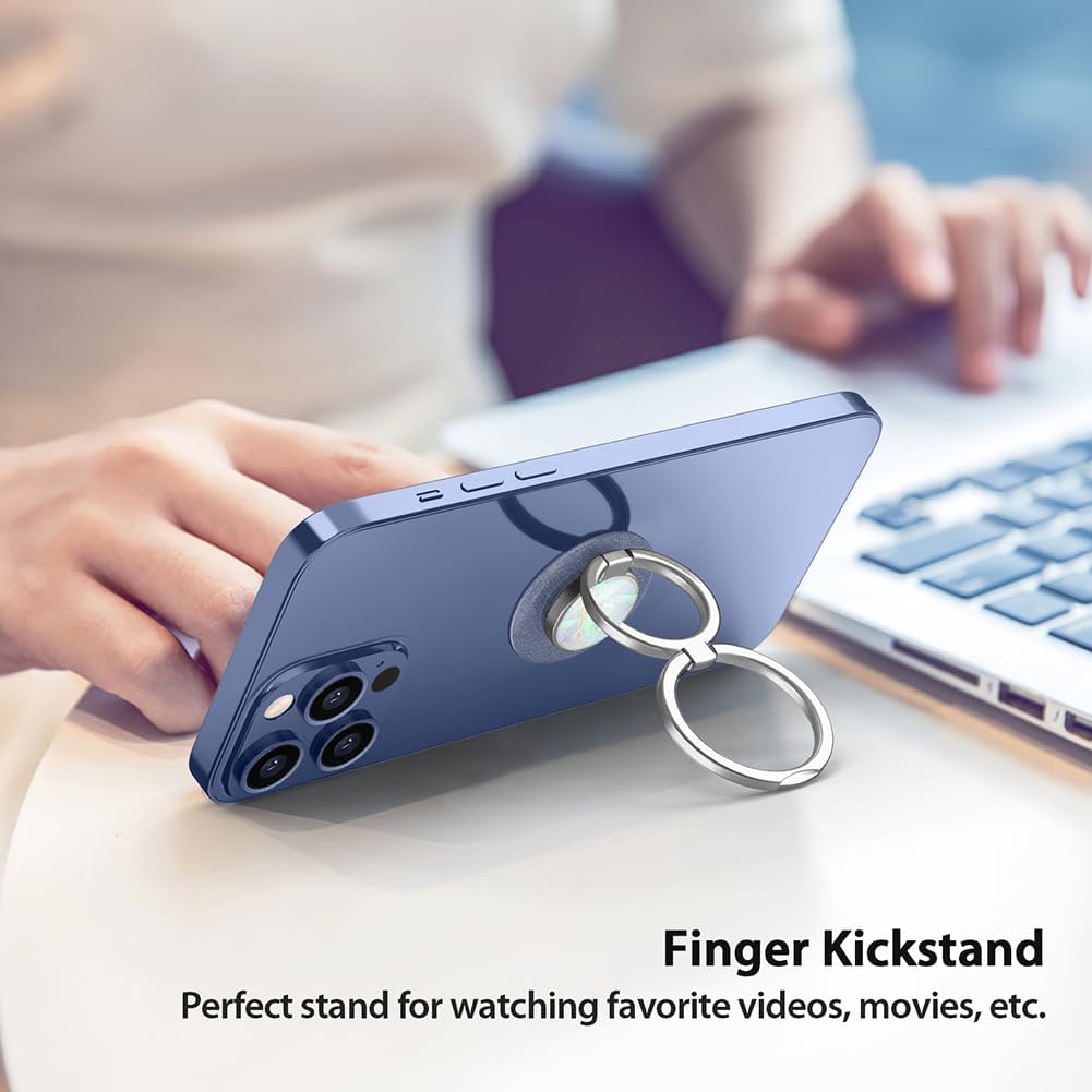 Phone Grip Holder, Phone Ring Holder Finger Kickstand, Foldable & Adjustable Rotatable Double Metal Cell Phone Rings Gripper Stand for iPhone Samsung & Other Phones - Silver Opal