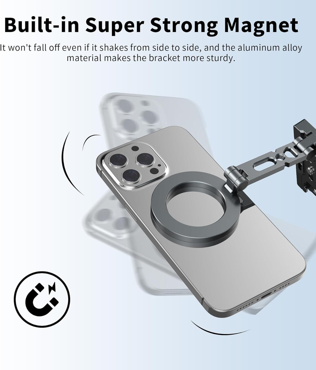 Magnetic Phone Tripod Stand,Foldable Cell Phone Holder for Magsafe with Arca-Swiss,1/4'' Screw Hole,Cold Shoe Mount,Pocket Mini Aluminum Selfie Stick Tripod Mount for iPhone/Android,Desk,Travel