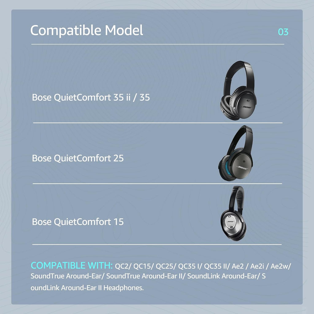 Cooling-Gel QuietComfort 35 / QC35 ii Replacement Ear Pads for Bose Headphones, Also Fit for Bose QC45 QC35 QC25 QC2 QC15/ Around-Ear 2 AE2i AE2w/ SoundTrue & SoundLink Series, Dark Blue