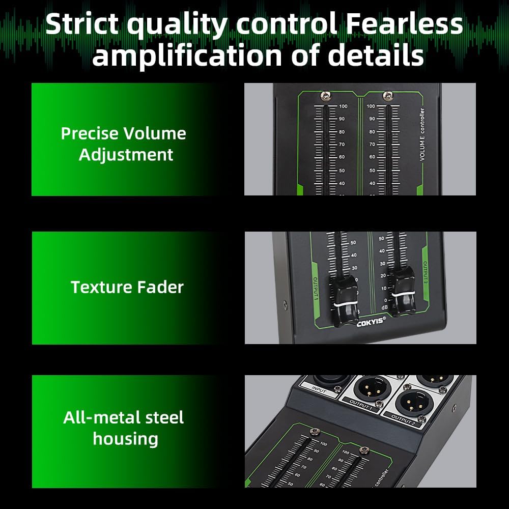 Passive Stereo Volume Controller, XLR 2 Input 2 Output Stereo Studio Controller, Plug and Play for Studio Speakers, Home Audio with Metal Interfaces, Great for Live Performance