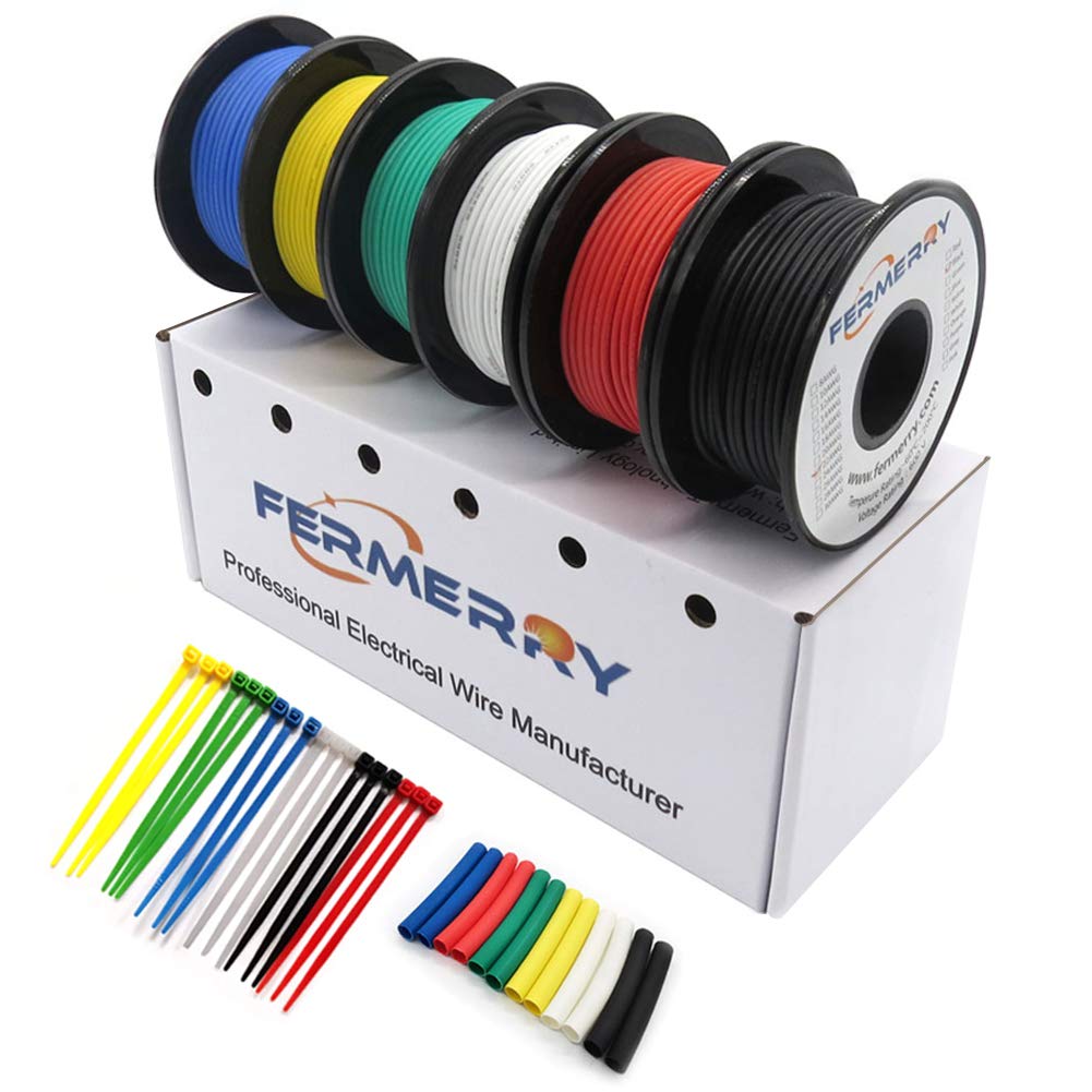 Fermerry 28 AWG Stranded Wire Spool 25ft Each 6 Colors Flexible 28 Gauge Silicone Hook up Wire Kit Electrical Tinned Copper Wire