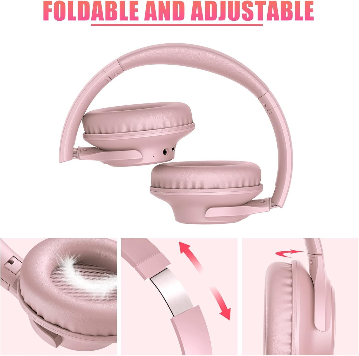 KVIDIO Bluetooth Headphones Over Ear, 65 Hours Playtime Wireless Headphones with Microphone, Foldable Lightweight Headset with Bass and Stereo Sound Low Latency for Travel Work Cellphone
