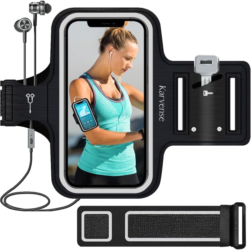 Phone Holder for Running, Karvense Phone Arm Bands for Running Exercise Workout Jogging, Cell Phones Armband for iPhone 16 Pro/16/16e/15 Pro/15/14 Pro/14/13 Pro/13/12, Samsung Galaxy S/A, to 6.3''