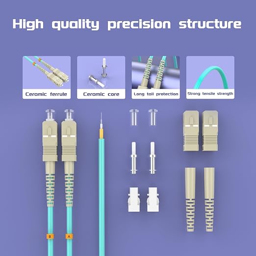 Fiber Patch Cable OM3 SC/UPC to ST/UPC 100ft/30meters, 10Gb/Gigabit MultiMode - Image 4