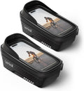 Lamicall 2 Pack Bike Frame Bag Waterproof - [1s Release] [2 in 1] Bike Phone Bag, Bike Phone Holder Mount, Bicycle Top Tube Bag, Cycling Pouch with Rain Cover, Bike Accessories for Phones Under 7"
