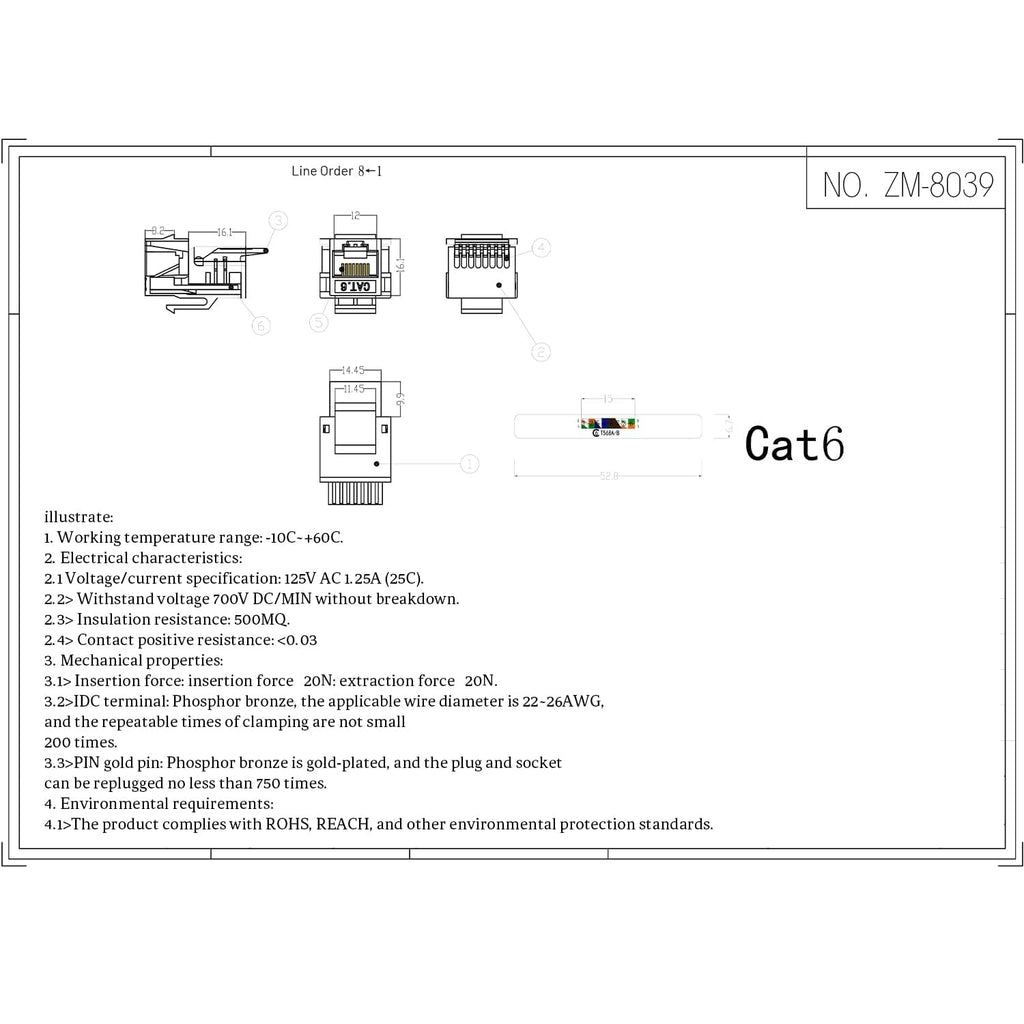 50-Pack Cat6 Tool-Less RJ45 Keystone Jack, No Punch-Down Tool Required Module Coupler, White