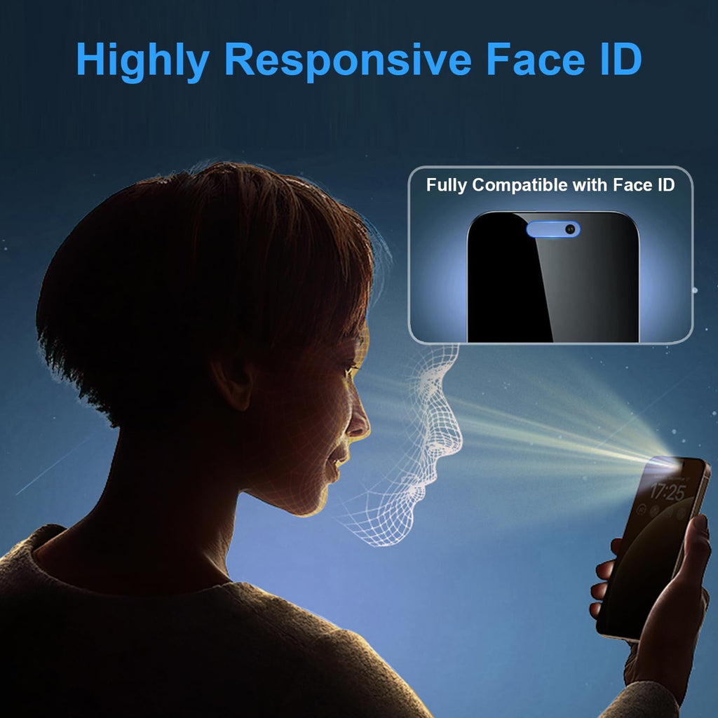OneFish Screen Protector for iPhone 15Plus/16Plus Privacy, 4-Way 360° Anti-Spy Tempered Glass, 9H Hardness, HD Clear Anti-Fingerprint 3D Curved Edges, Case-Friendly & Easy Installation [2 Pack]