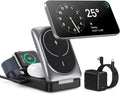 3-in-1 Wireless Charger Charging Station for iPhone, Qi2 Certified 15W Fast Charging Foldable Magnetic Charger Stand with 30W USB C Adapter for MagSafe iPhone 16/15/14/13/12, Apple Watch, AirPods
