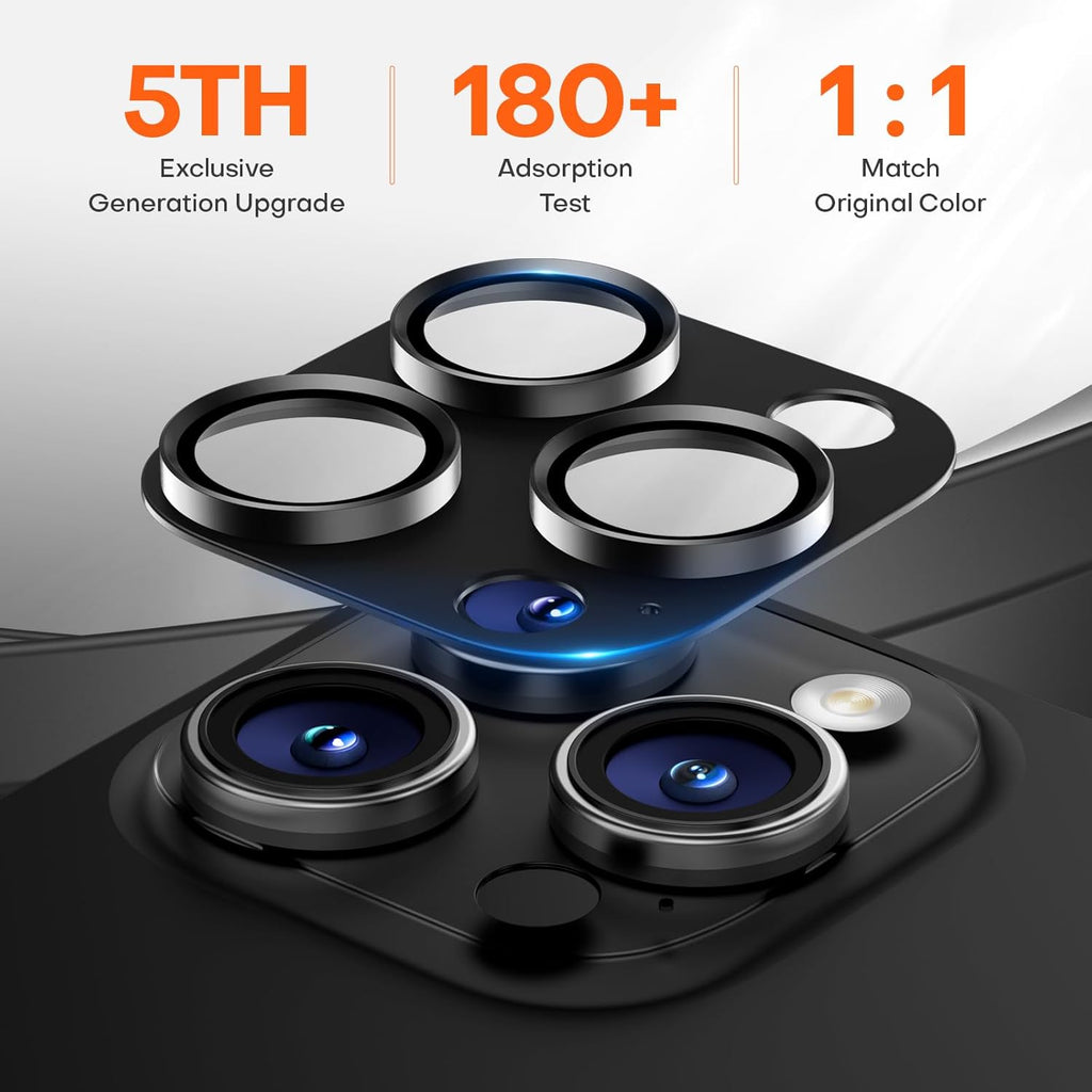 Camera Lens Protector for iPhone 16 Pro Max/16 Pro/iPhone 15 Pro Max/15 Pro/iPhone 14 Pro Max/14 Pro, Aluminum Alloy Sapphire Glass Camera Screen Cover, Case Friendly- Black Titanium