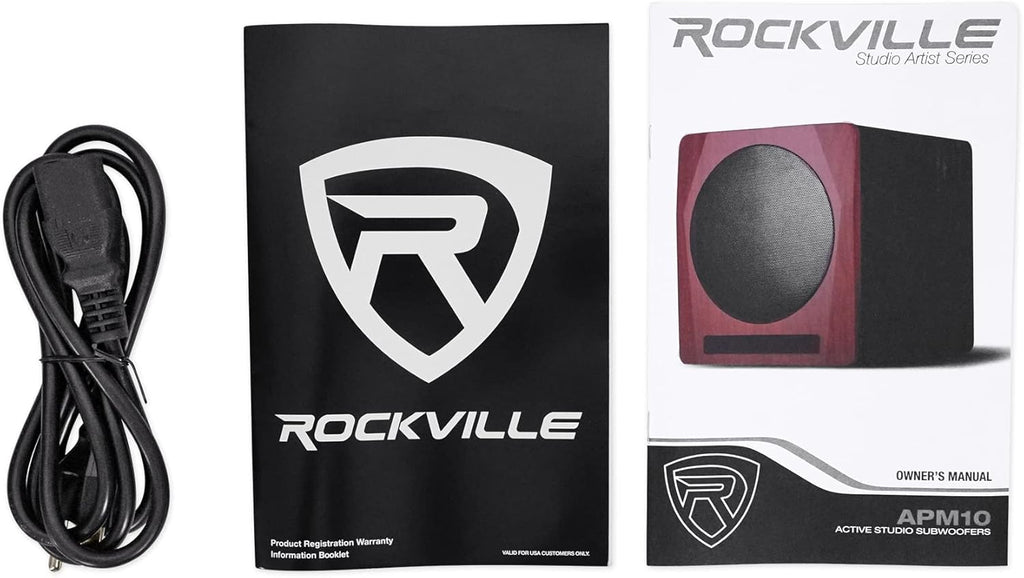 Rockville APM10B Active Studio Subwoofer in Black, 10"", 400W, MDF Wood, RCA/XLR/Optical, Front-Firing Port, Perfect for Studios and Music Production