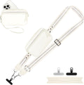 Clip and Go Strap for Phone with Wallet Crossbody, Adjustable Phone Lanyard with Detachable RFID Wristlet Wallet, Pattern Strap - Cream&Silver (L)