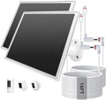 2-Pack Solar Panel Charger for Ring Camera, 8W High-Efficiency - Compatible with Ring Spotlight & Stick Up Cam Pro/Plus, 16ft Long Cable, 3.5mm to USB-C Adapter, IP65 Waterproof, White