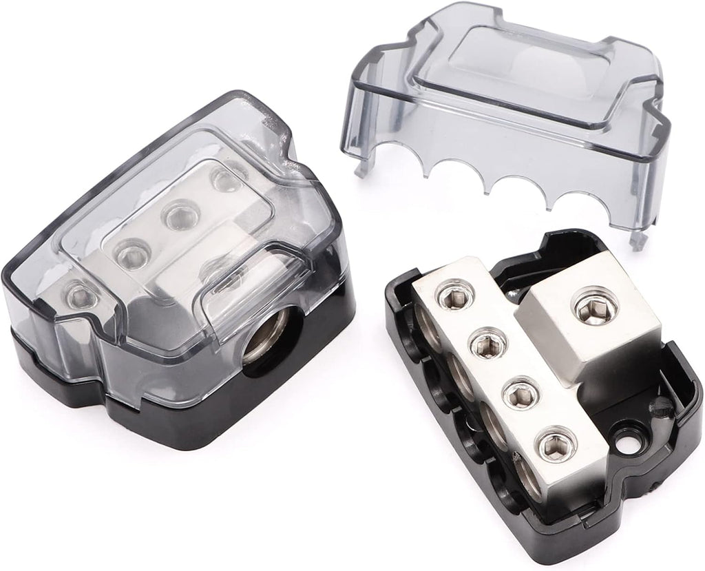 4 Way Power Distribution Block 1x 0/2/4 Gauge in 4X 4/8/10 Gauge Out Nickel Plated Car Audio Splitter Amp Distribution Connecting Block,2Pcs