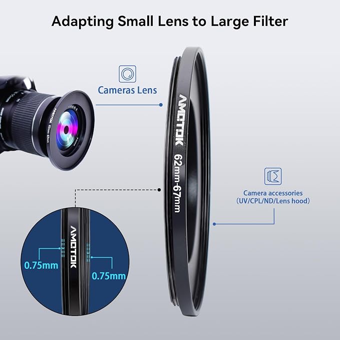 62mm Lens to 67mm Camera Lens Adapter, 62mm to 67mm Filter Step-up Ring Adapter - Image 4