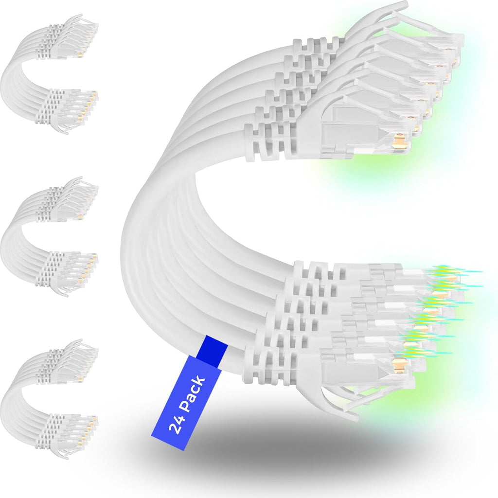 Rapink Patch Cables Cat6 1ft (48 Pack), Ethernet Patch Cable 10G, Cat 6 Patch Cable for Patch Panel to Switch, Flexiable Cat 6 Ethernet Cable with Gold Plated White