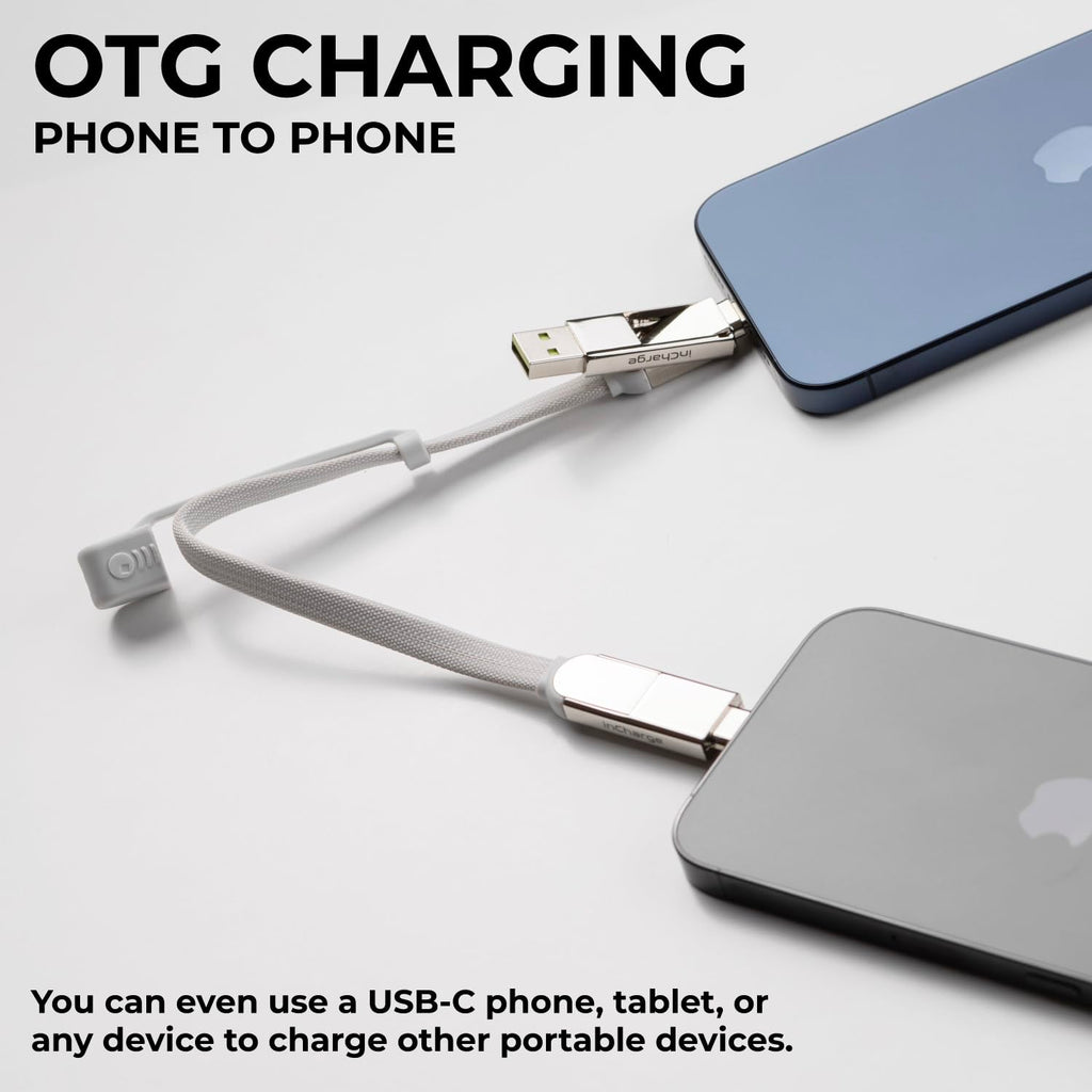 Rolling Square inCharge XL 30cm - USB C Charger Cable, Lightning for Smartphone, Universal 6 in 1, USB Plug, Glacier White, 100W