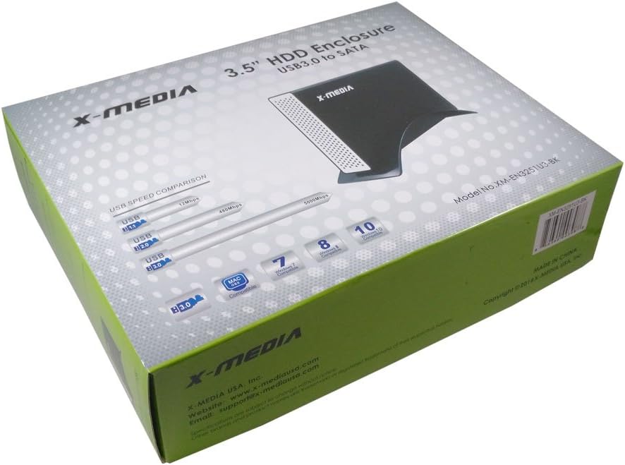 X-MEDIA XM-EN3251U3-BK 3.5-Inch USB 3.0 SATA Aluminum Hard Disk Drive HDD External Enclosure Case, Support 2.5/3.5-Inch SATA / SSD Hard Disk Drive