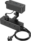 Dual Layer Desk Clamp Power Strip, Under Desk Power Strip with 4 USB Ports(2 USB-C) & 15 AC Outlets, Desk Mount Surge Protector, Ultra Thin Flat Plug & 10FT Power Cord for Office Home(ETL Listed)