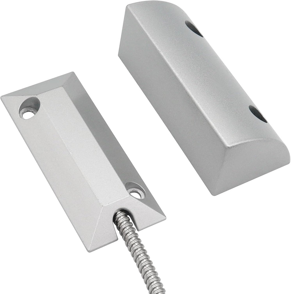 Magnetic Reed Switch Wired Surface Mount Normally Closed NC Contact Sensor Alarm Magnetic Door Switch with 2 Wires, Zinc Alloy Sliver, OC-59