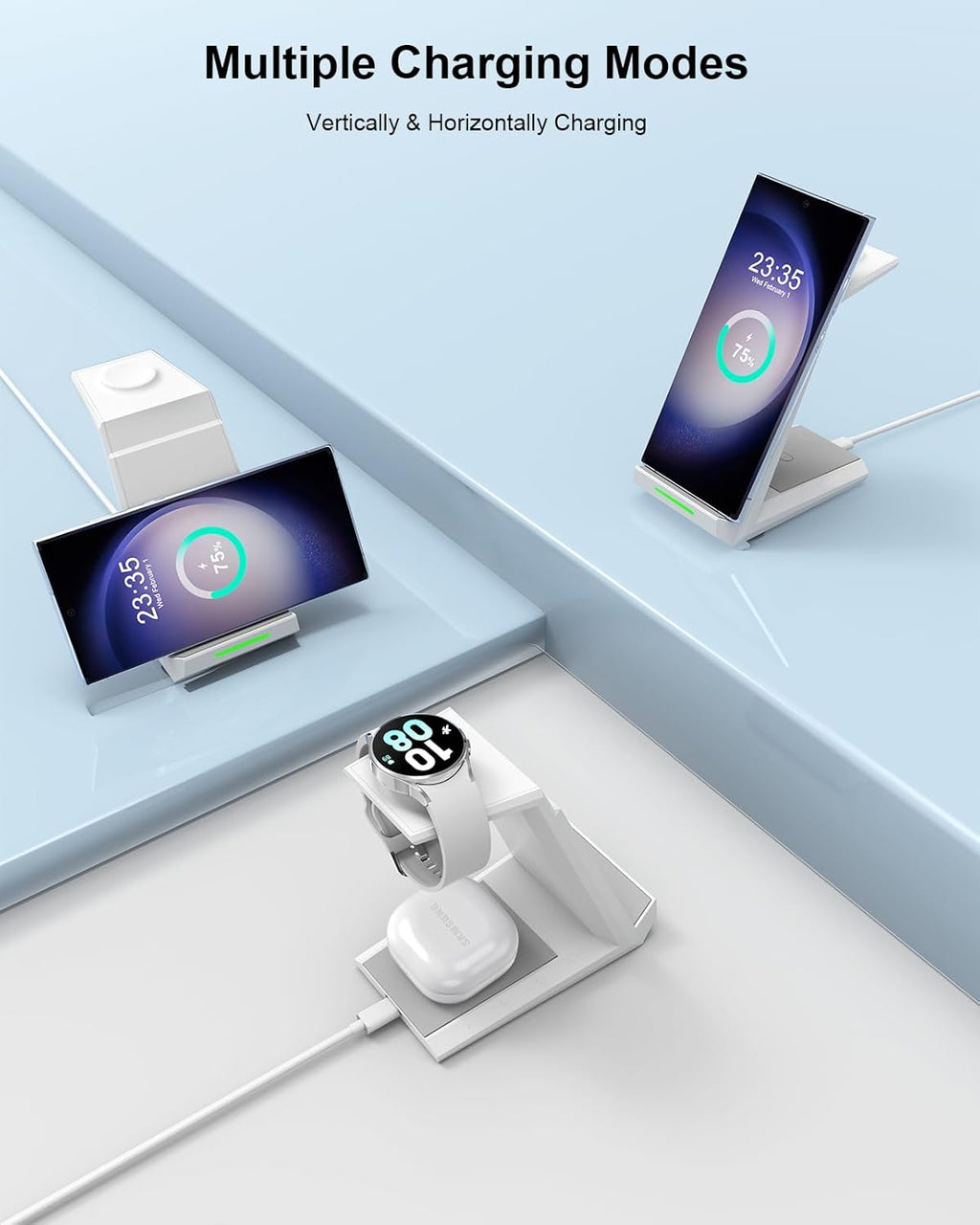 Wireless Charging Station for Samsung - NANAMI 3 in 1 Wireless Charger for Multiple Devices, Fast Charger Stand for Galaxy S25 S24 S23 Ultra S22 S21 Z Flip Fold 4,Watch 6/5/5 Pro/4/3,Galaxy Buds 2 Pro