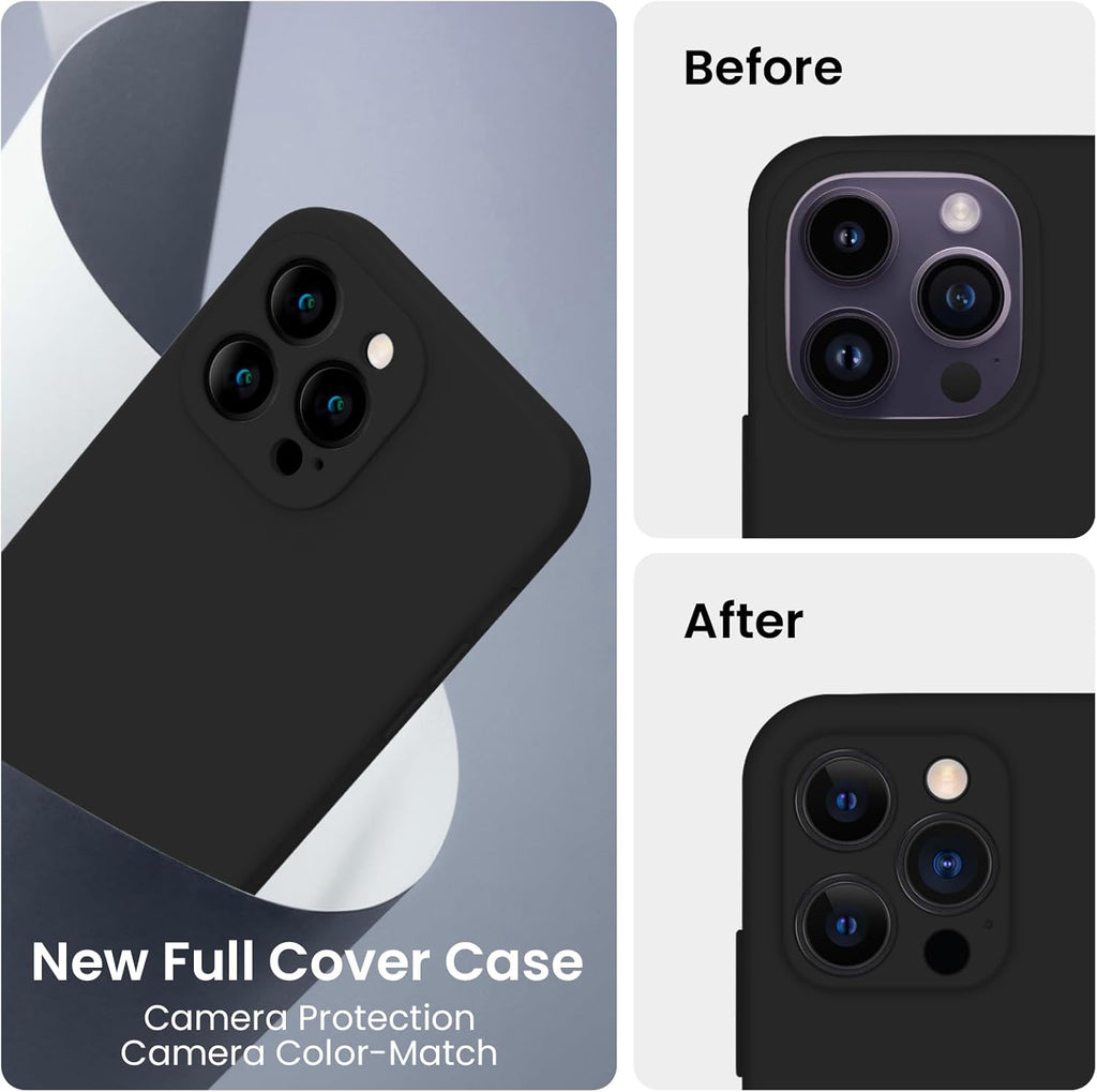 FireNova for iPhone 14 Pro Case, Silicone Upgraded [Camera Protection] Phone Case with [2 Screen Protectors], Soft Anti-Scratch Microfiber Lining Inside, 6.1 inch, Black