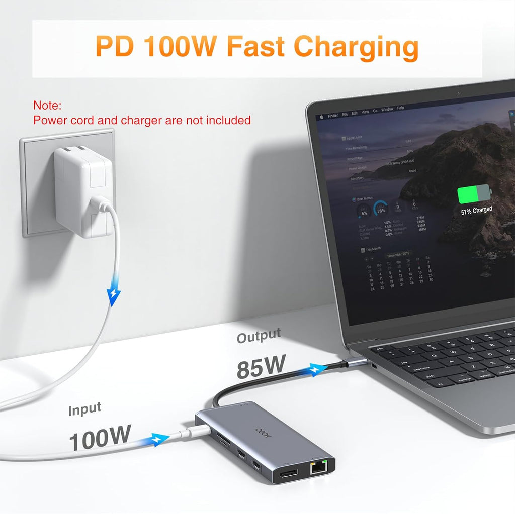USB C Docking Station Dual Monitor for Dell HP Lenovo Surface Laptop USB Hub for Laptop Adapter, Docking Station Dual Monitor HDMI USB C Dongle with 2 HDMI DP 5 USB Ports 100 W PD SD TF Ethernet Audio