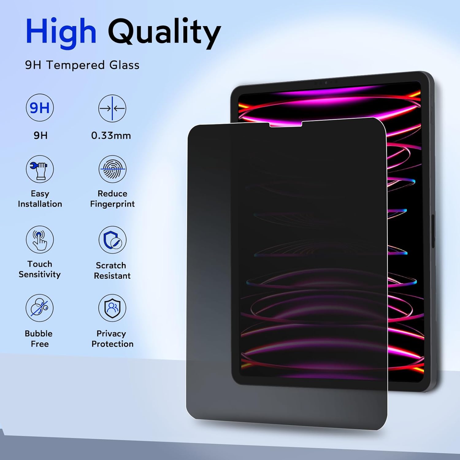 MOBDIK Privacy Screen Protector Compatible with iPad Pro 11 Inch (2022&2021&2020&2018) & iPad Air 5th / 4th Generation (2022&2020), Anti Spy, 9H Tempered Glass, EZ Kit 1 Pack