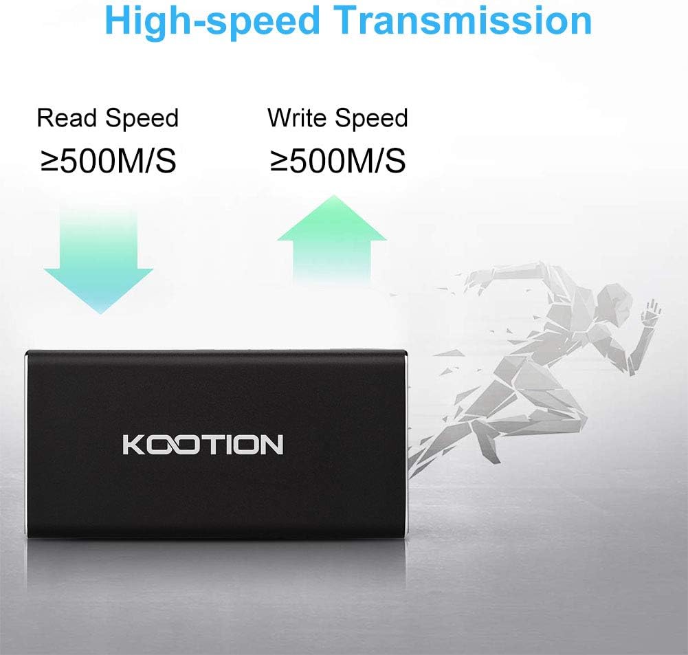 KOOTION External SSD 500GB USB 3.1 Type-c Portable SSD High-Speed Solid State Drive Ultra-Slim, Read up to 500MB/s & Write up to 450MB/s