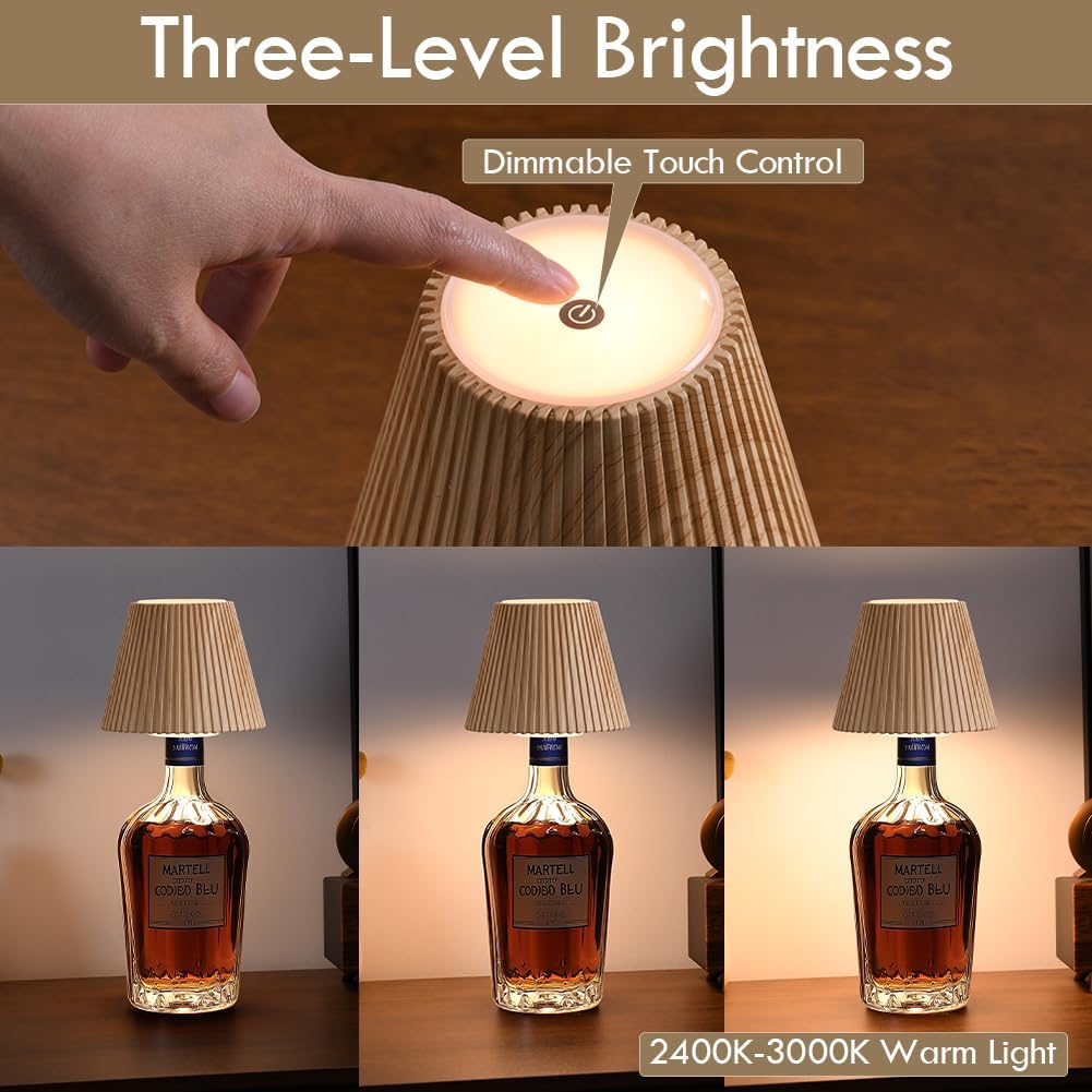 WILIT Wireless Bottle Lamp Shades for Table Lamps, 3 Level Brightness Touch Lamps for Nightstand, Rechargeable Cordless Lamp for Bedroom, Restaurant Bottle Light, Table Top Decor, Cool House Stuff