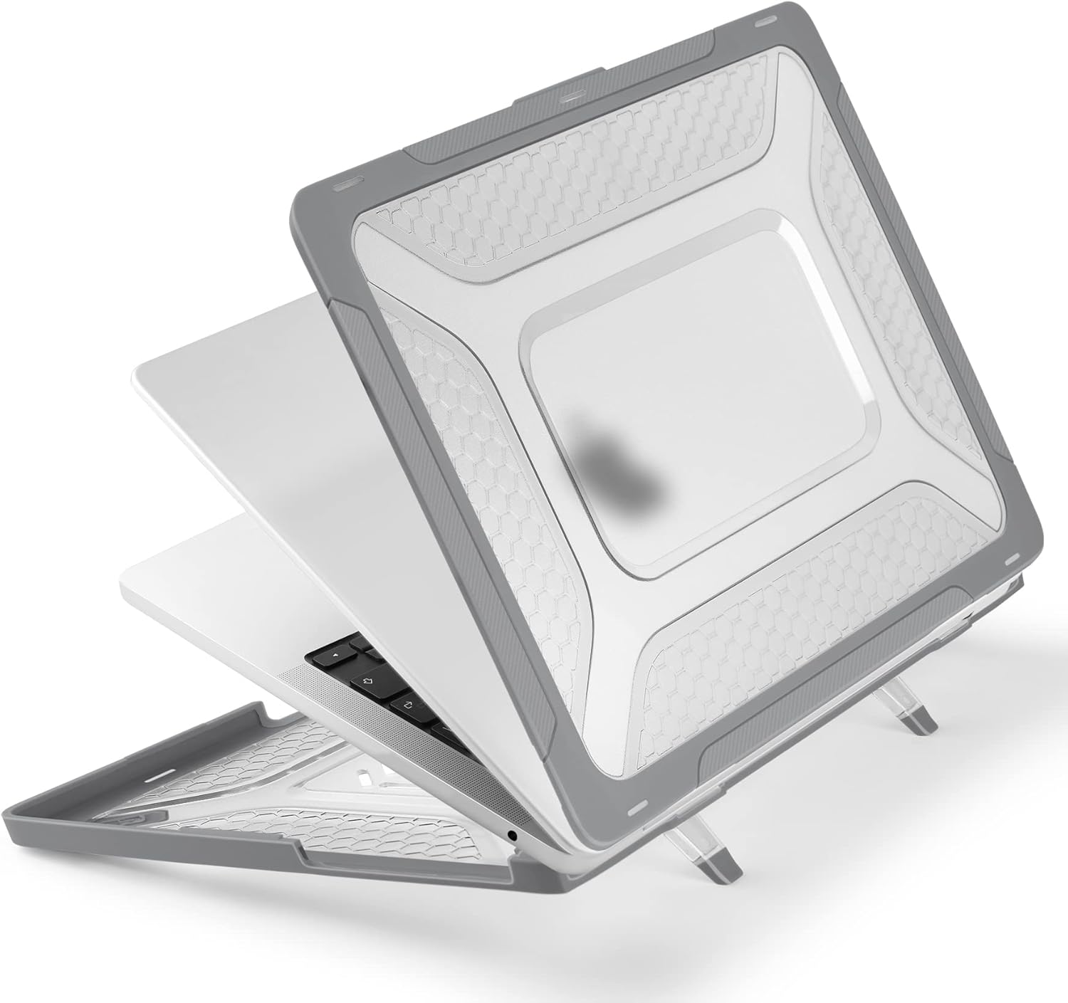 Batianda Case for New MacBook Air 13 inch 2025 M4 Chip 2024 2022 Release A3240 A3113 A2681 Model,Honeycomb Heavy Duty Protective Hard Shell with TPU Bumper Fold Kickstand & Keyboard Cover, Grey