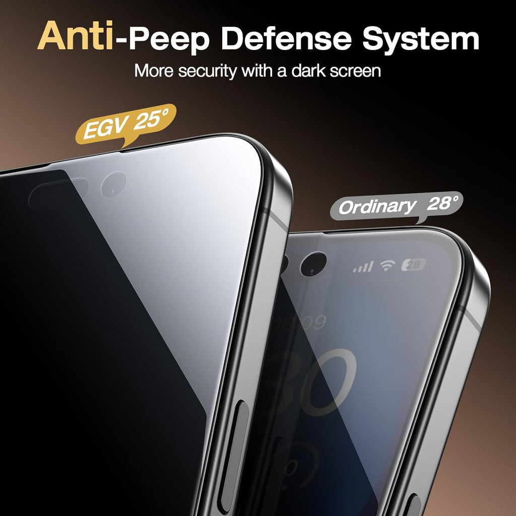 EGV Compatible for iPhone 16/iPhone 15 Privacy Screen Protector [9H+ Military Grade Shatterproof & 100% Anti Spy], Privacy Screen iPhone 16/iPhone 15 Tempered Glass, Full Coverage Protection, 2 Packs
