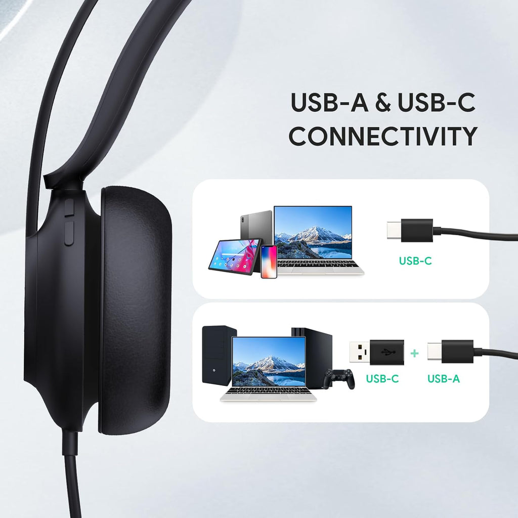 Yealink UH37 USB Headset with Noise Cancelling Microphone,Wired Headset for PC Laptop,Teams Certified,USB-A & USB-C Cable,Works with Zoom and Other Leading UC Platforms