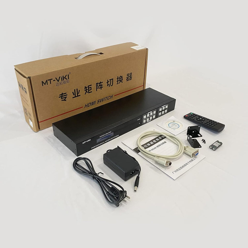 MT-VIKI 4K HDMI Matrix Switch 4x4 with 3.5mm Stereo Audio Extractor +Web GUI, Rack Mount Switcher & Splitter, 4K@30Hz, EDID, RS232, LAN Port, APP (4 in 4 Out)