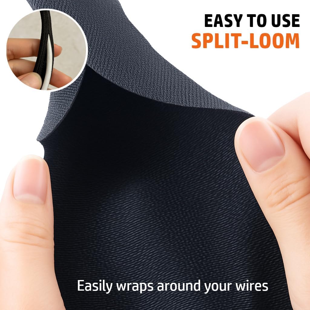 MGI SpeedWare Woven Mesh Split-Sleeve Wire Loom for High-Temperature Automotive Harness and Home Cable Management 25 feet (3/4")