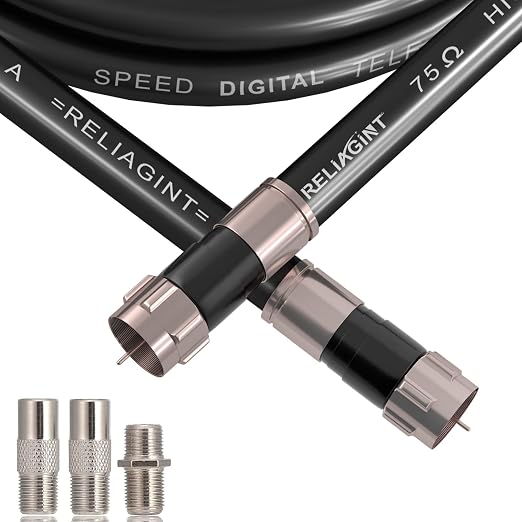 3ft RG6 Coaxial Cable Black, 75 Ohm Coax Cable by RELIAGINT