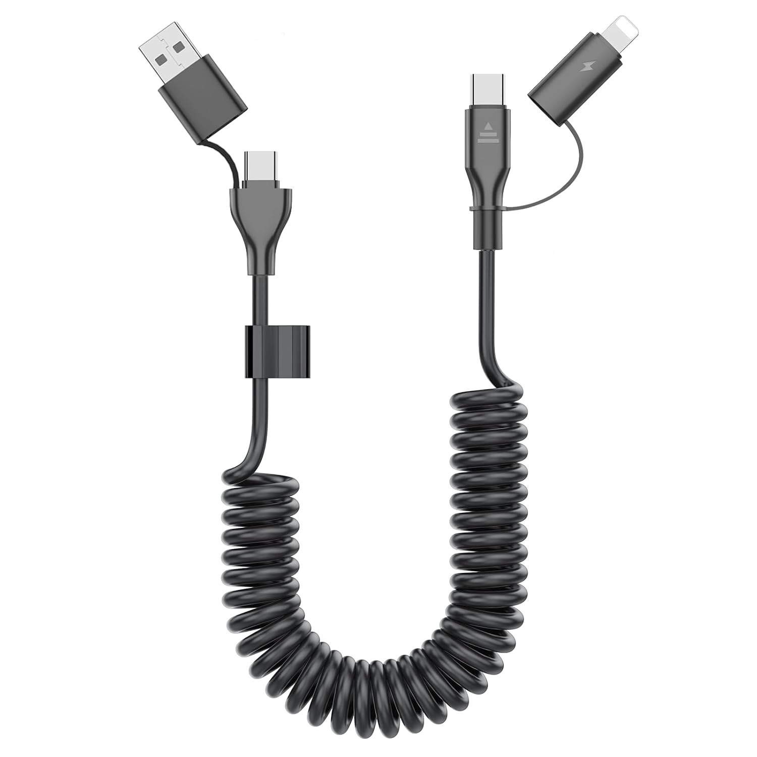 Coiled USB-C and Lightning Cable 2-in-1, 3FT iPhone 17 16 Car Charger Cord, 60W Fast Charging Cable for iPhone 15, Samsung Galaxy Supports Apple CarPlay & Android Auto (Black)