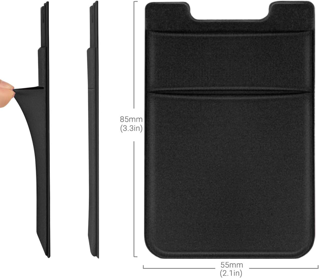 2 Pack Stick On Wallet Sleeve Cell Phone Pocket Card Holder Pocket Pouch for iPhone Android Smartphone (2 Pack BLACK)