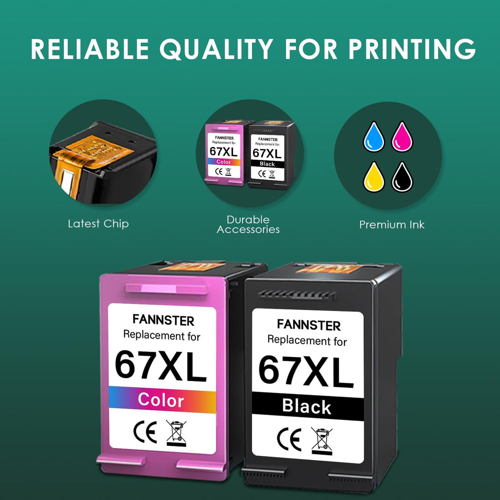 67XL Ink Cartridges Black Color Combo Pack Replacement for Ink 67 67XL 67XXL DeskJet 2755e 2755 2700e 2700 2734e 4155e Envy 6055e 6400 6000 Envy Pro 6458 Printer(1 Black and 1 Color)