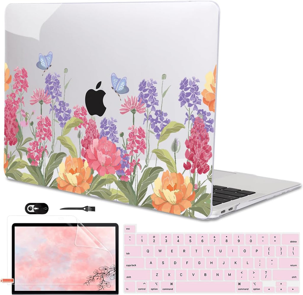 for MacBook Pro 13 Inch Case 2022 2021 2020 Release A2338 M2 M1 A2251 A2289, Plastic Hard Shell Case for MacBook Pro 13.3 inch with Touch Bar & Touch ID, Pink & Purple Flowers