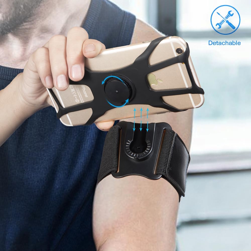 Running Armband Phone Holder, Arm&Wrist Phone Holder with 2 Different Lengths Strap Fit for Men Women Keep Your Phone Secure, Separable 360°Adjustable Phone Armband for Workout Running Jogging