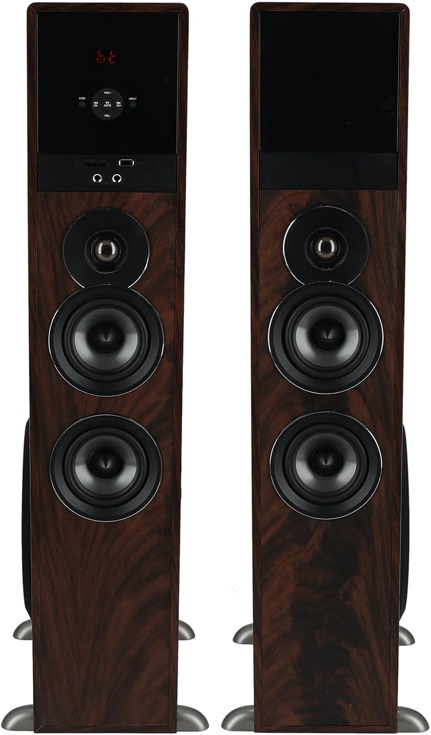 Rockville TM80D Powered Home Theater Tower Speaker System, Dark Wood, 800W, 8" Subwoofers, Bluetooth, USB/SD Playback, FM Radio, Remote Control, Karaoke Ready, Perfect for Home Entertainment