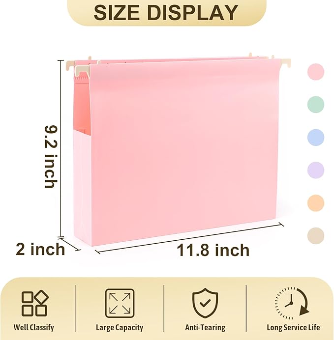 Extra Capacity Plastic Hanging File Folders Letter Size, 12 Pack 2 Inch - Image 2