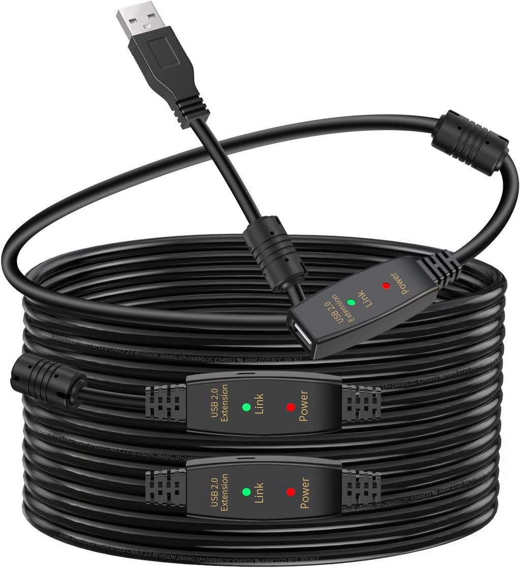 LDKCOK 100FT Active USB Extension Cable 2.0 Male to Female with A Extension chipset Signal Booster - Active Extension/Repeate