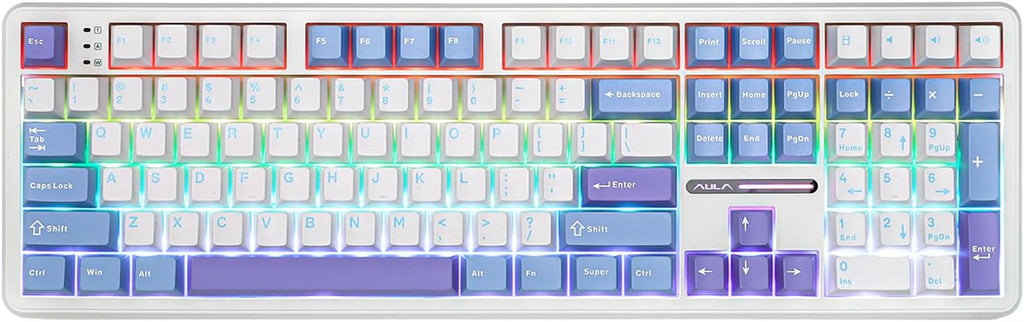 EPOMAKER Aula F108 Wireless Gaming Keyboard, Full Size Mechanical Keyboard with 4000mAh Battery, 108 Hot-Swappable and Programmable Keys, RGB Backlight, for Mac/PC/Android (White&Blue)